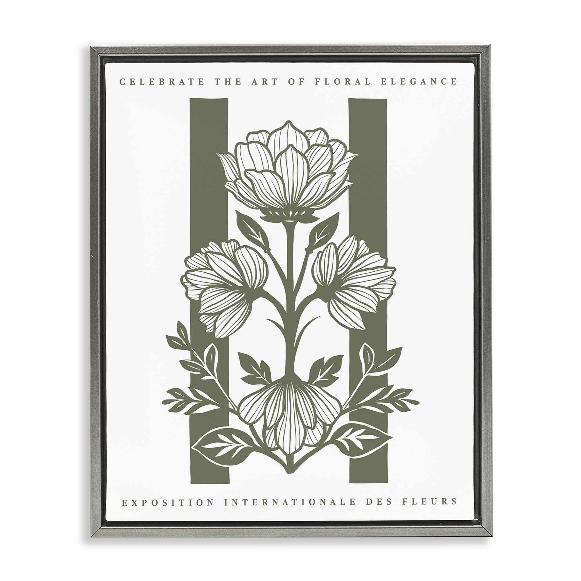 Stupell Symmetrical Blossoms on Green Framed Floater Canvas Wall Art Design By Lettered and Lined