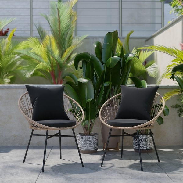 Indoor Outdoor Boho Rattan Rope Chairs with Back Seat Cushions