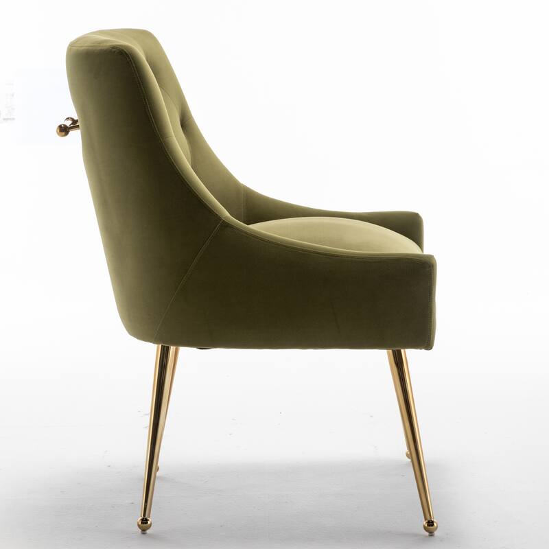SEYNAR Modern Boucle Velvet Upholstered Accent Dining Chair Set of 2 Tufted Back Armless Chair with Golden Legs