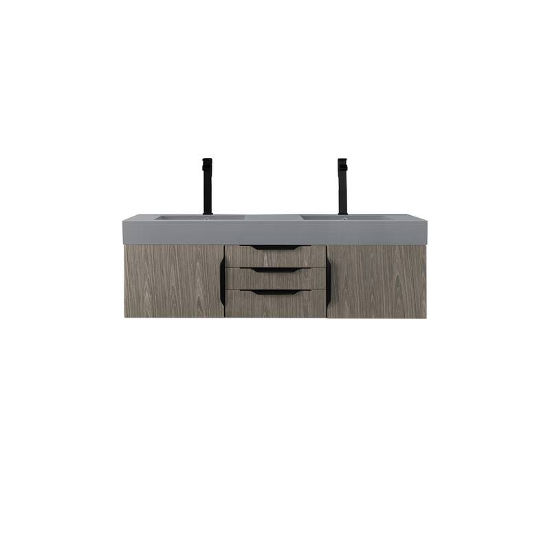 James Martin Vanities Mercer Island 59" Double Vanity, Ash Gray with Matte Black Hardware