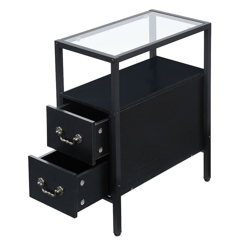 VECELO 2-Drawer Modern Nightstands Set of 2 with Glass Top