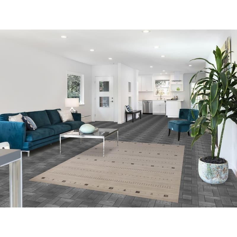 Tribal Beige Gabbeh Area Rug Handmade Modern Wool Carpet - 5'4" x 7'9"