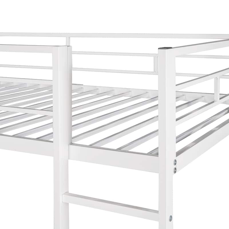 Twin Size Metal Loft Bed with Ladder, Fence, Shelves, and Desk