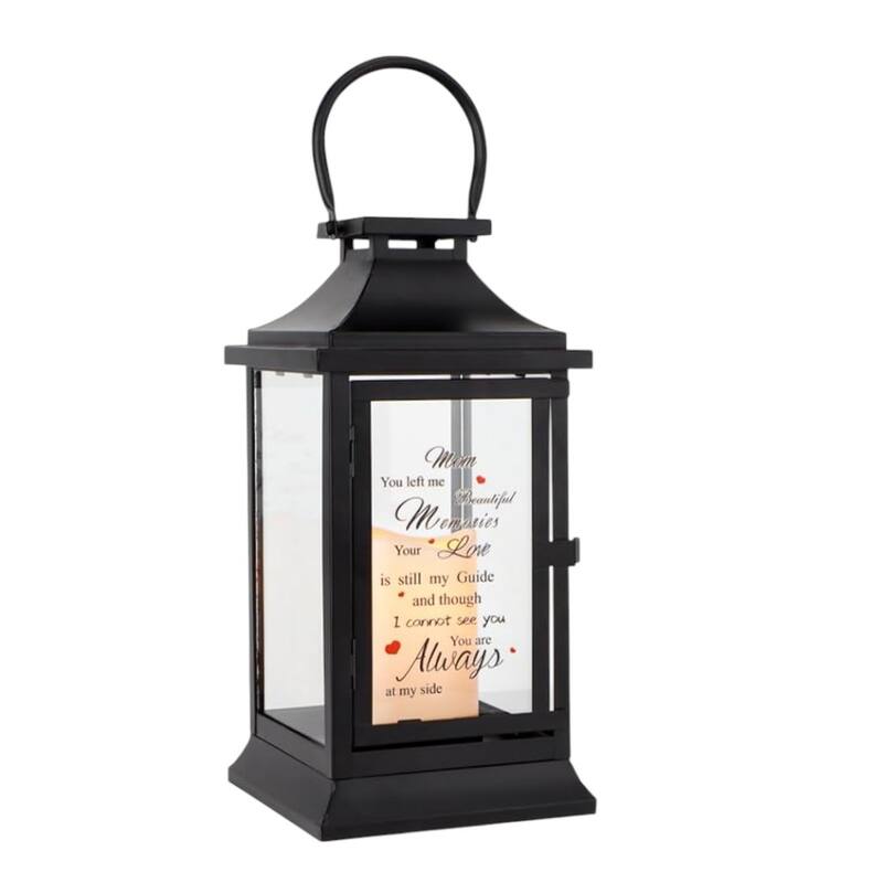 15" Black And Clear Glass And Metal Memorial Remembrance Lantern Candle Holder