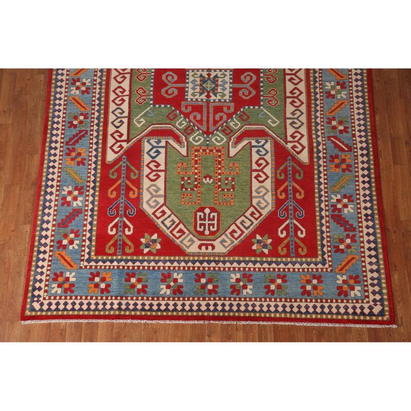 Red Kazak Oriental Area Rug Hand-Knotted Wool Carpet - 6'8" x 9'11"