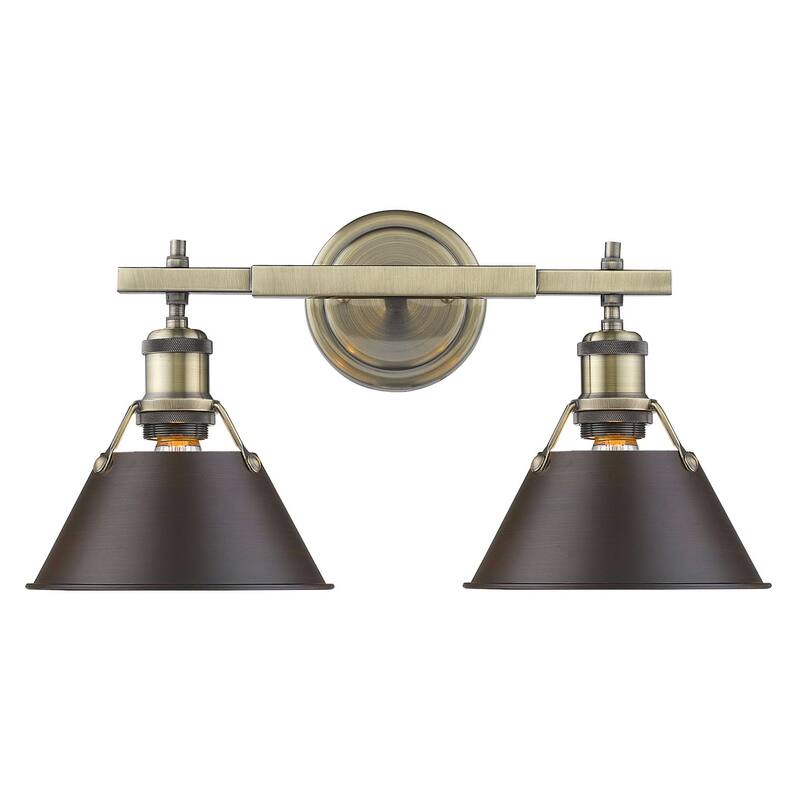 Golden Lighting Orwell 2 Light 18-1/4" Wide Bathroom Vanity Light in - Aged Brass with Rubbed Bronze Shades