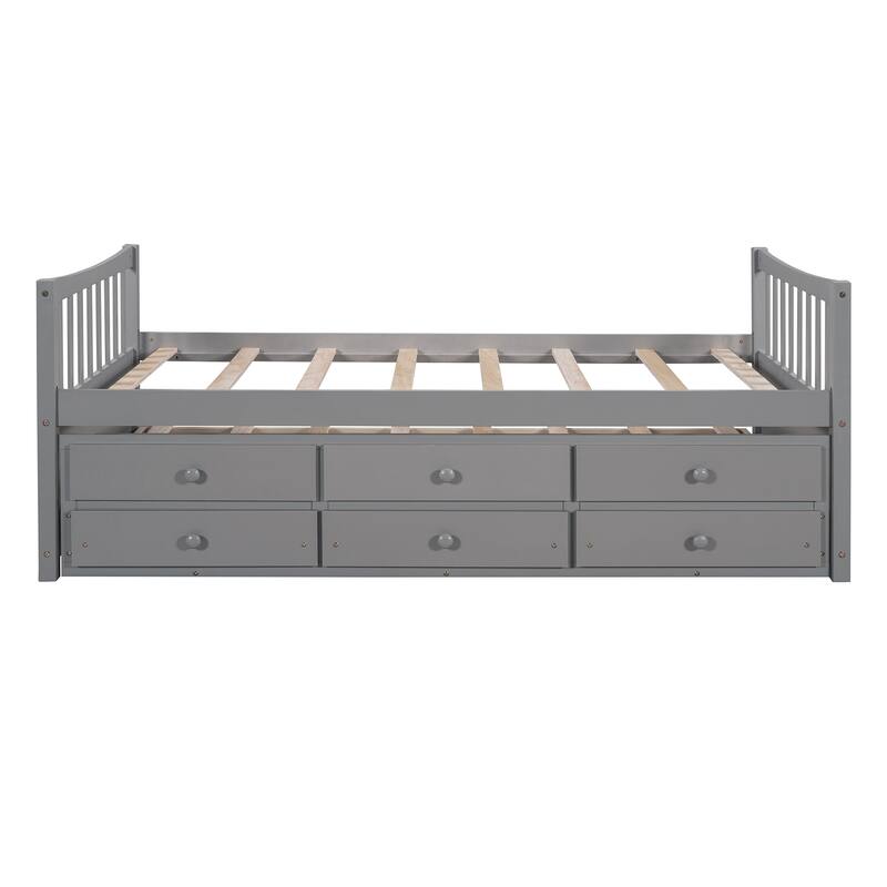 Daybed with Trundle and Drawers, Twin Size, Gray