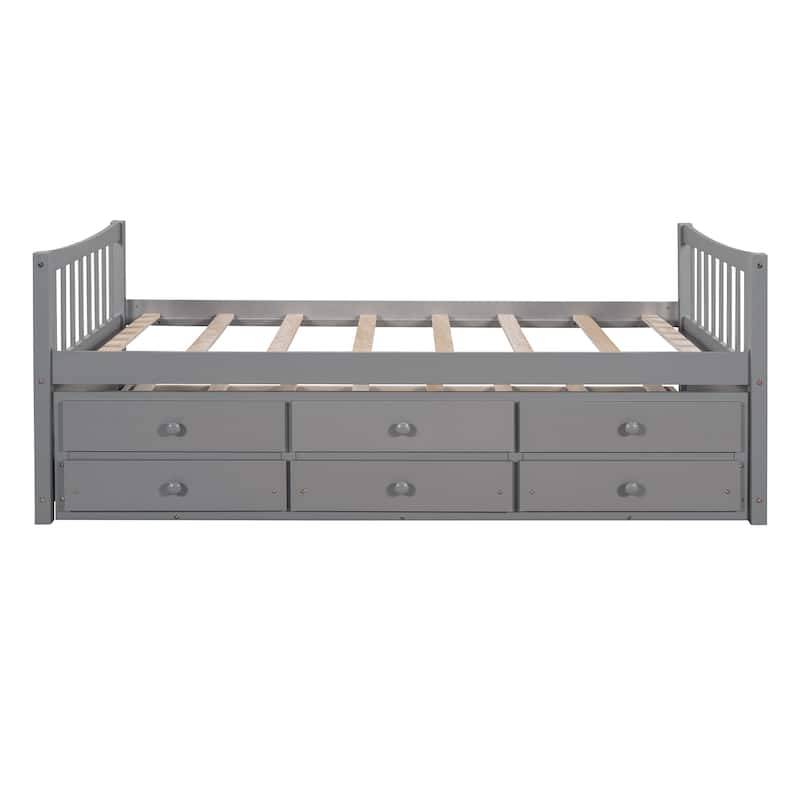 Wooden Twin/Full Daybed with Pull-Out Trundle and Storage Drawers