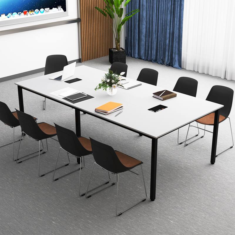 Engineered Wood Conference Table for 10 with Cable Grommets and Metal Frame