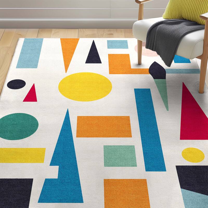 Well Woven Crayola Bright Modern Dining Bedroom Playroom Low-Pile Rug - 7' 7" x 9' 10" - Abstract Art Color Blast Multi Color - Rectangle