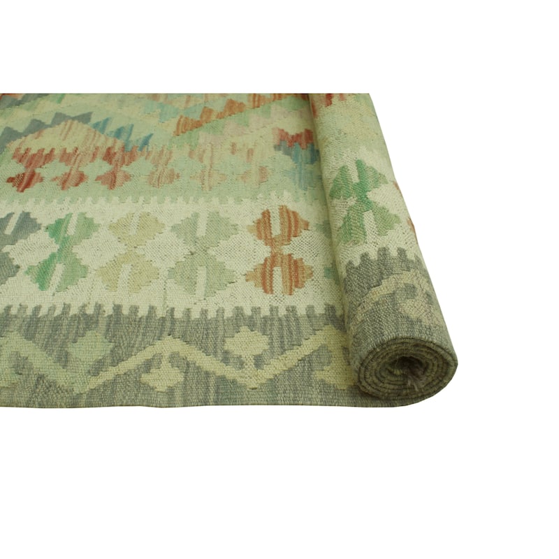 Sun Faded Flatweave Azizi Grey/Green Rug - 6'5" x 9'9"