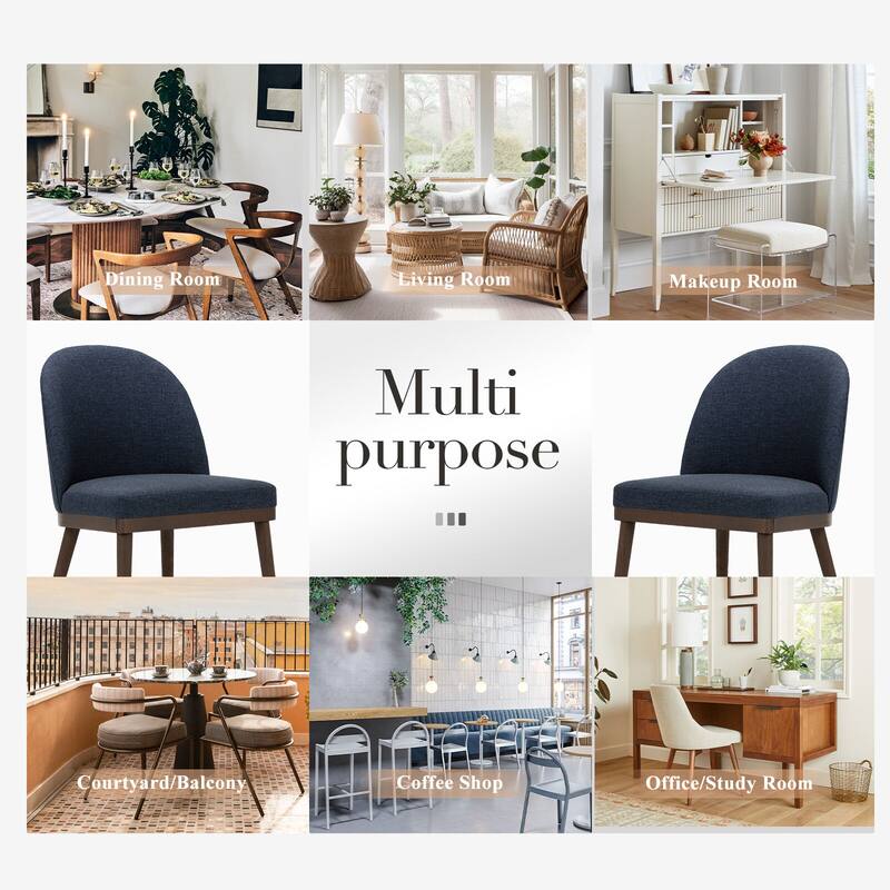 Upholstered Fabric Dining Chairs with Curved Backrest