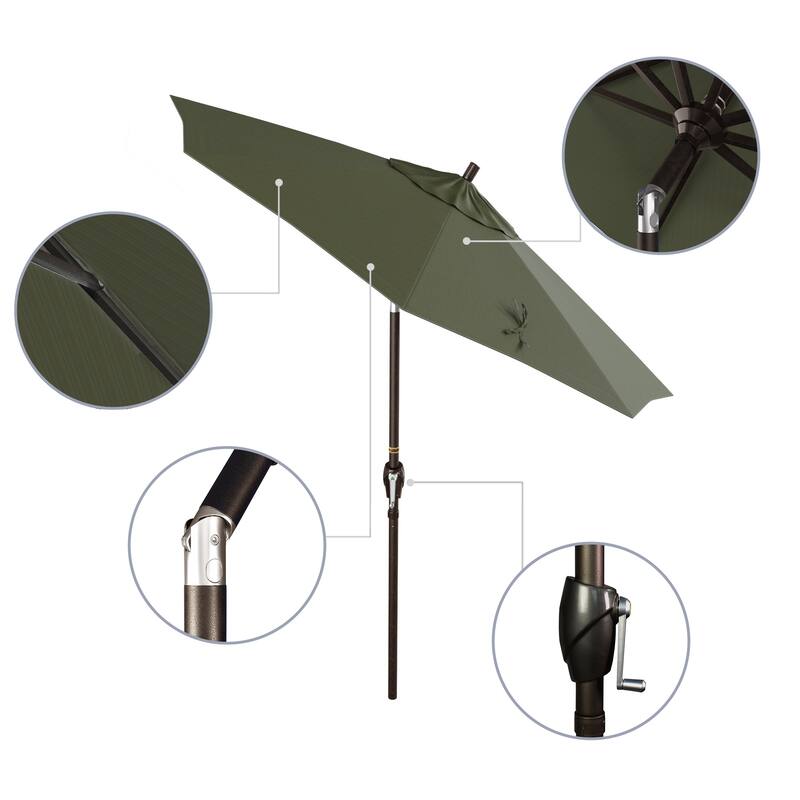 California Umbrella 7.5' Round Crank Lift, Push Button Tilt Aluminum Patio Umbrella, Bronze Pole, Outdoor Rated Red Fabric