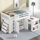 preview thumbnail 3 of 21, Twin Loft Bed with Pull-Out Desk, Built-in Cabinets, Drawers, Shelves, and Safety Guardrail, Solid Rubber Wood Frame with Ladder