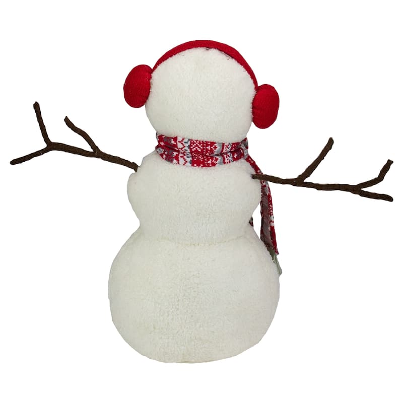 21.5-Inch White and Red Snowflake Sherpa Plush Snowman Christmas Decoration - 21.5"