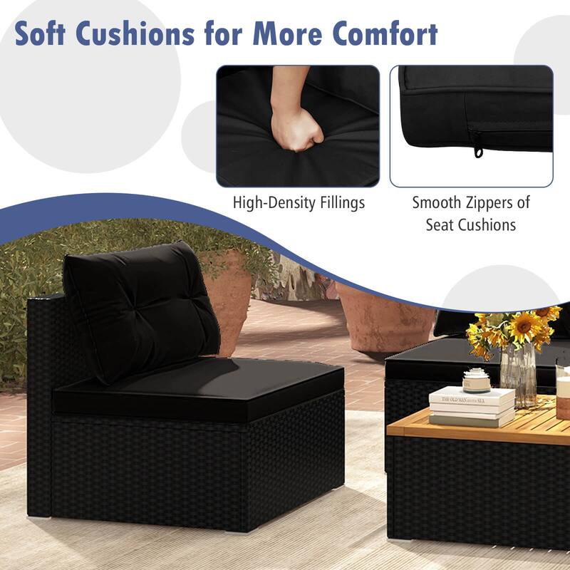 Costway 5 Piece Outdoor Furniture Set with Seat & Back Cushions Acacia - See Details