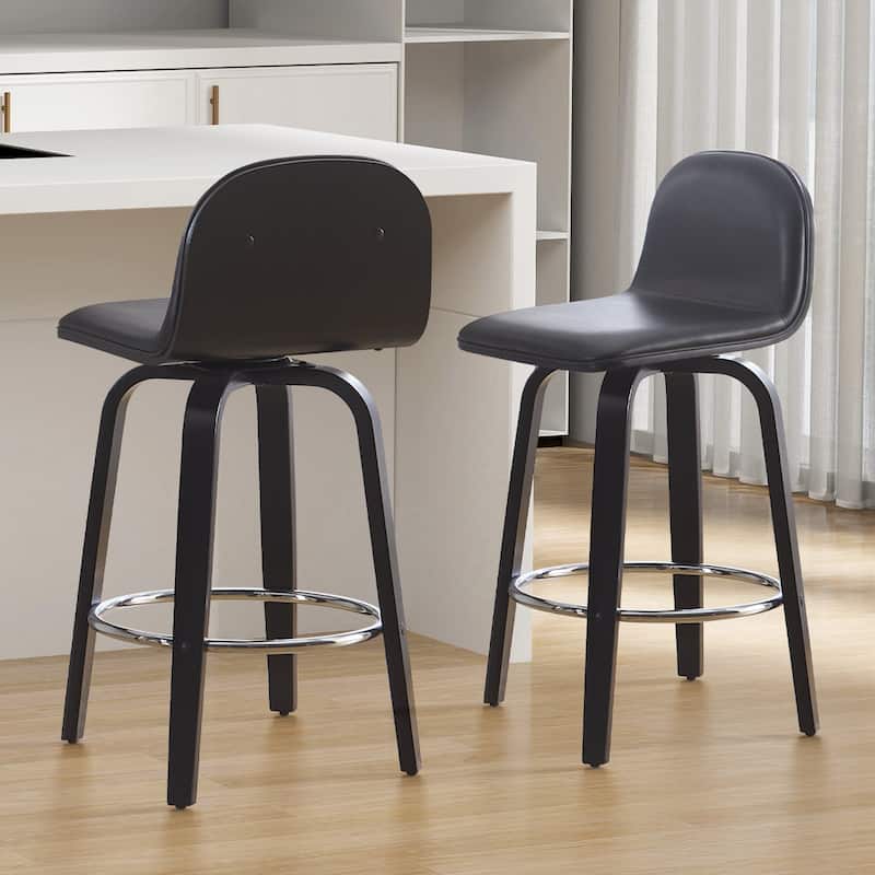 Faux Leather Upholstered Swivel Counter/ Bar Stools with Wood Frame
