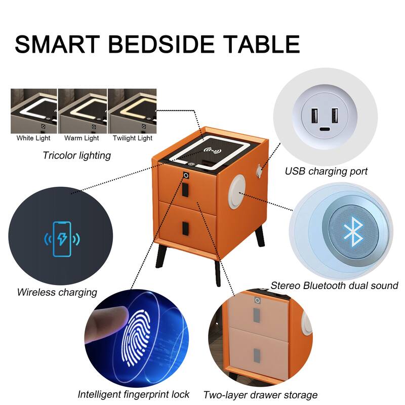 Sunset Orange Smart Nightstand with Wireless Charging
