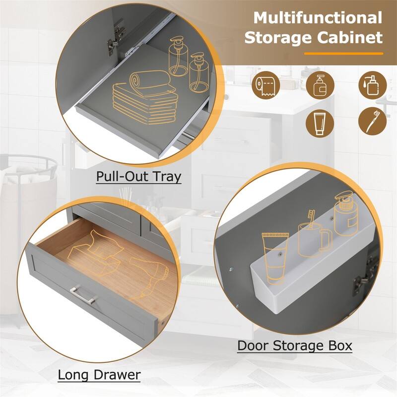 30" Bathroom Vanity with Ceramic Sink Top, Modern Bathroom Storage Cabinet with Soft Close Door, 3 Drawers and Removable Tray