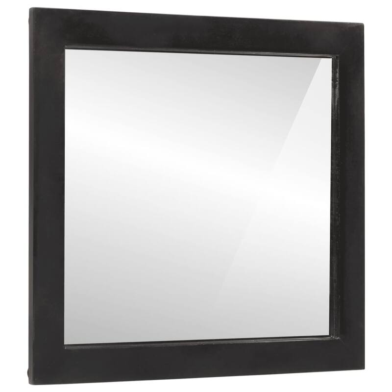 vidaXL Bathroom Mirror Black Glass, Solid Mango Wood Medium Mirror - 0.4 x 21.7 x 23.6 in