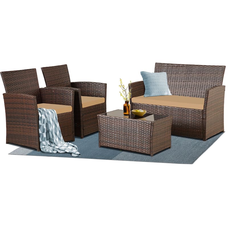 4 PCS Wicker Sectional Seating Sofa Set for Outside Balcony