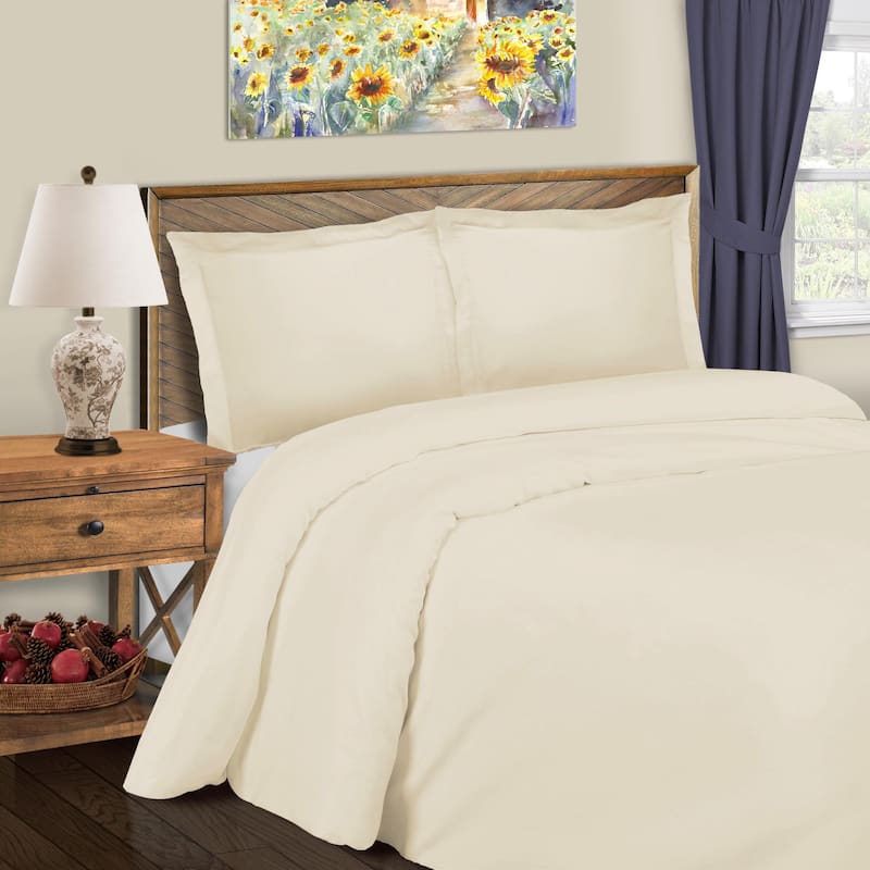Superior 600 Thread Count Cotton Blend Duvet Cover Set - Ivory - Twin