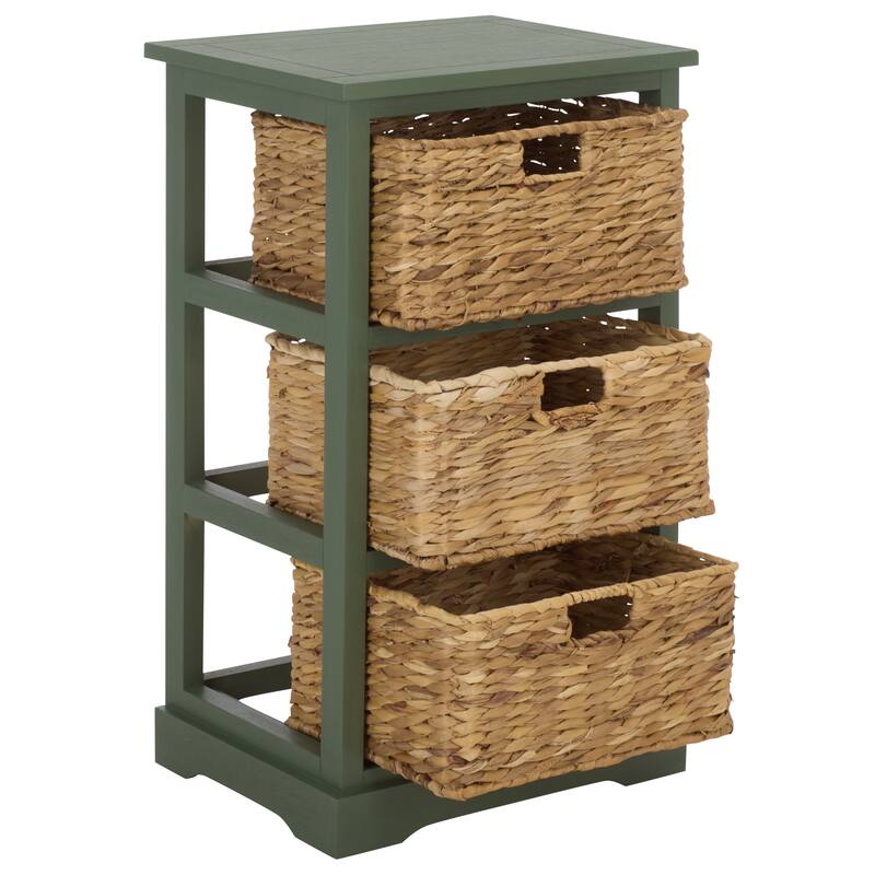 SAFAVIEH Evaline Distressed Black 3 Wicker Basket Storage Unit - 17.3" x 13.4" x 29.5" - 17"W x 13"D x 30"H