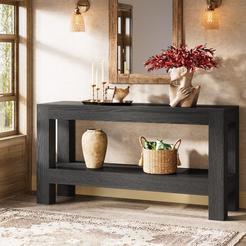 62.99 Inches Long Wood Console Table, 2 Tiers Entryway Table Sofa Table