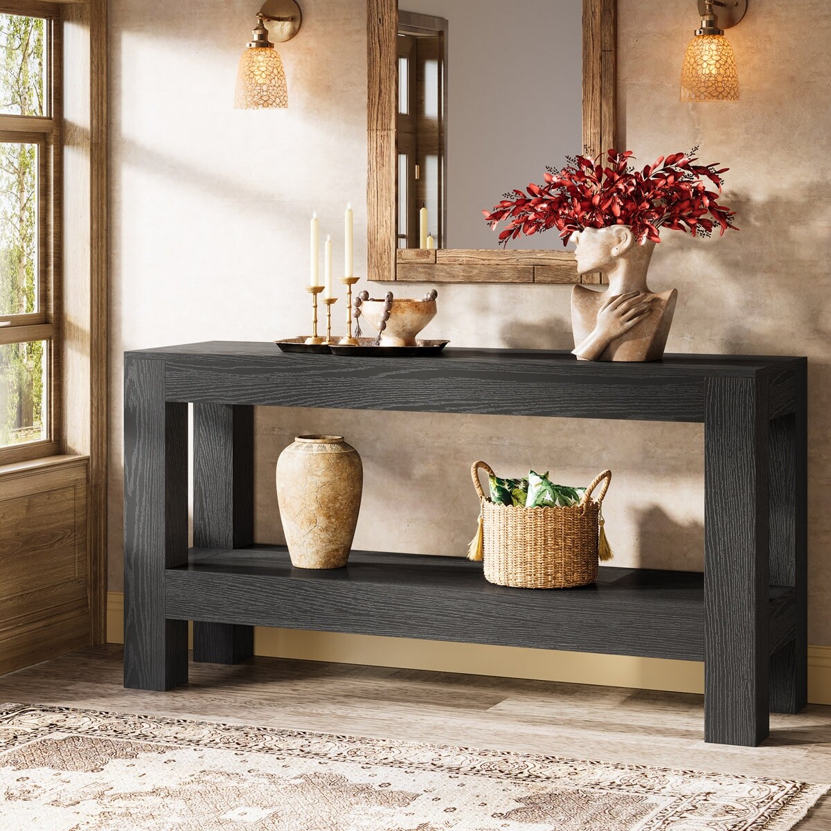 62.99 Inches Long Wood Console Table, 2 Tiers Entryway Table Sofa 62.99 Inches Long Wood Console Table, 2 Tiers Entryway Table Sofa