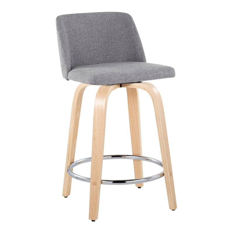 Carson Carrington Vallberga 24" Counter Stool with Natural Wood Base (Set of 2) - Grey Fabric/Round Chrome Footrest