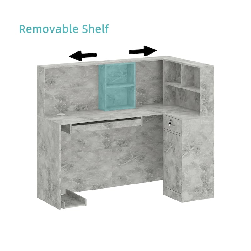 55.9-inch L-shaped Black or White Marbled Wood Reception Desk