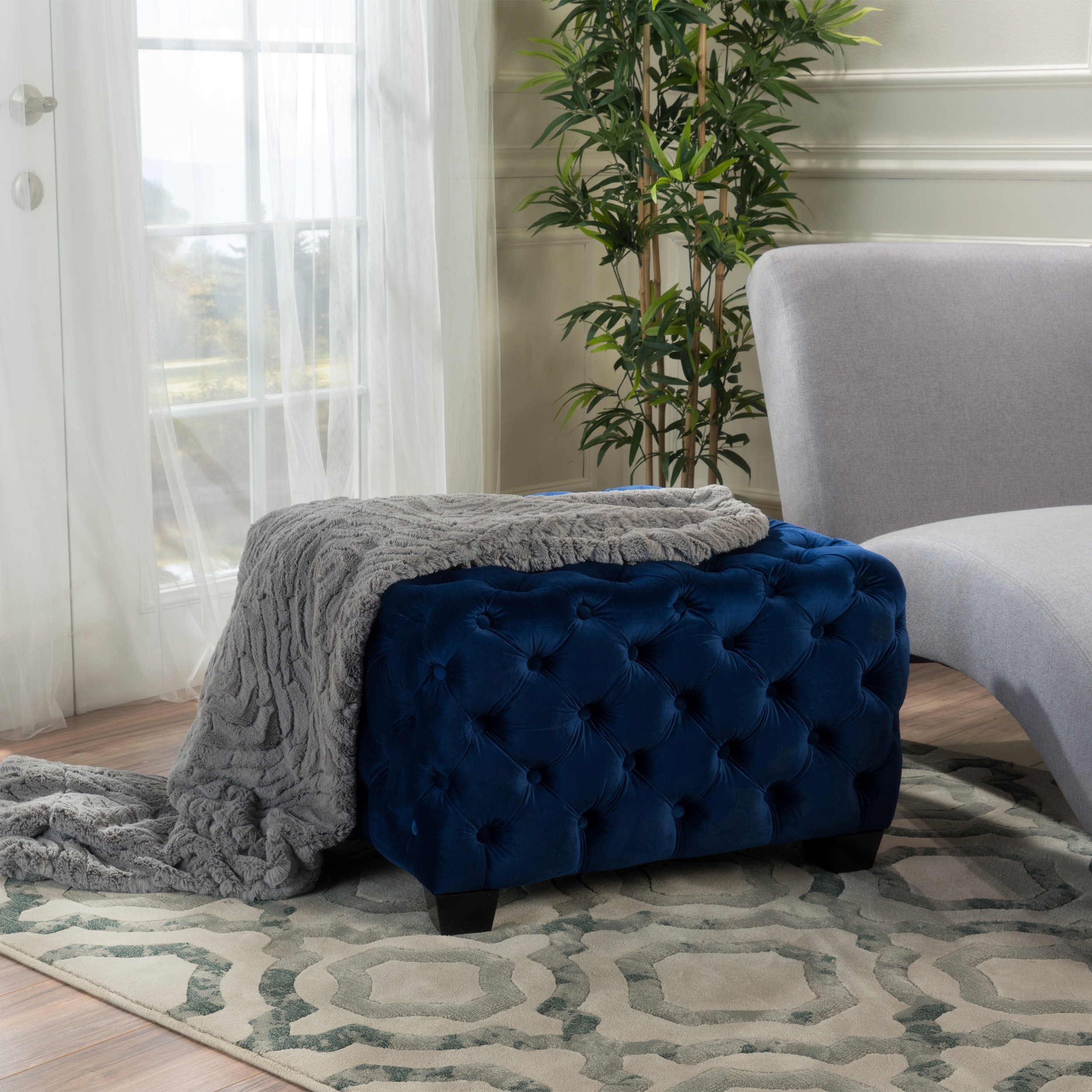 Velvet Ottoman Storage Bench with Button Tufted Diamond Stitch, Jewel Tone Modern Glam Furniture for Living Room
