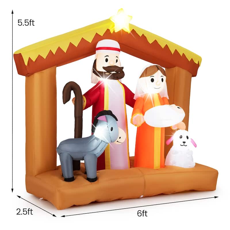 6 FT Christmas Inflatables Nativity Scene Decoration w/ LED Lights