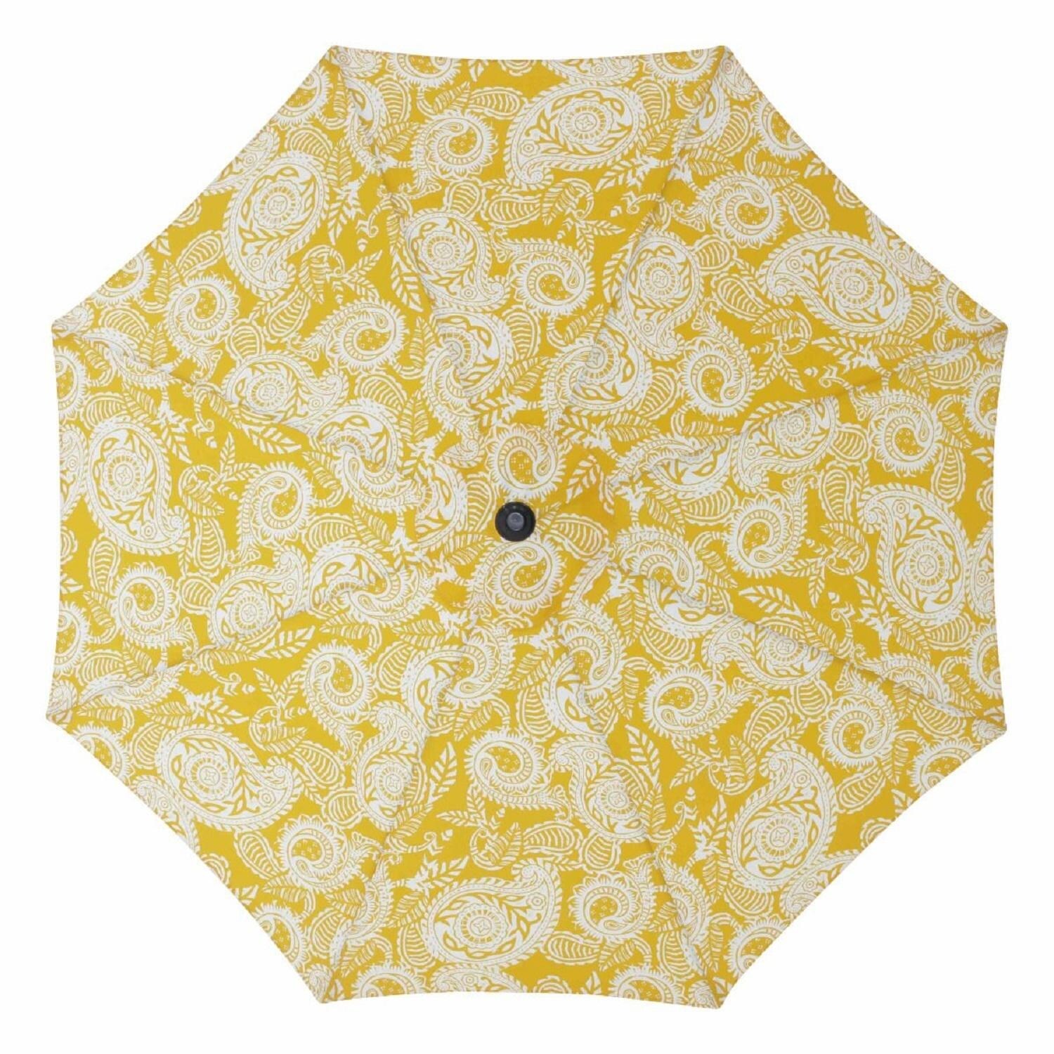 Shop Black Friday Deals On 9 Yellow And White Paisley Swirl Patio Market Umbrella With Hand Crank And Tilt Overstock 16607527