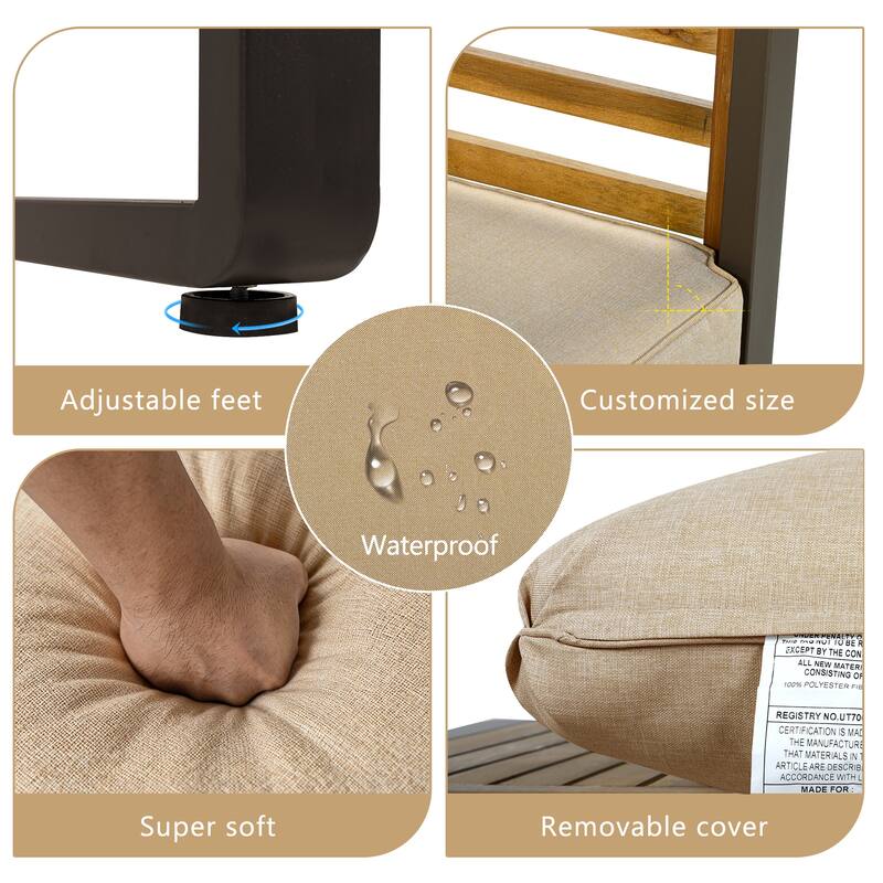 5-Person Outdoor Conversation Set with Removable Cushions and Stylish Metal Frame and Acacia Wood