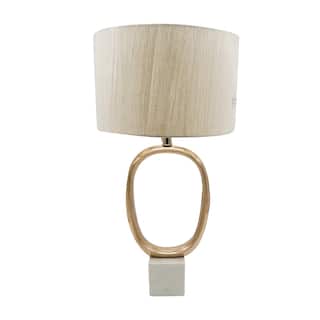 D14x28.5" Oval Shape Cut Out Metal Table Lamp with Cream Linen Shade