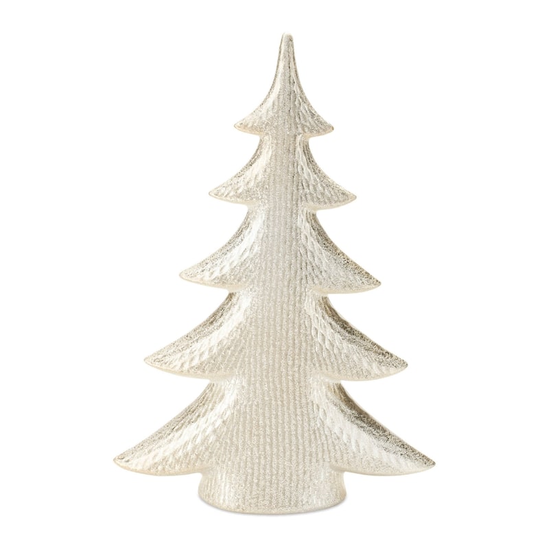 Porcelain Shimmer Pine Christmas Tree Decorations - 13.5" - Gold - Set of 2