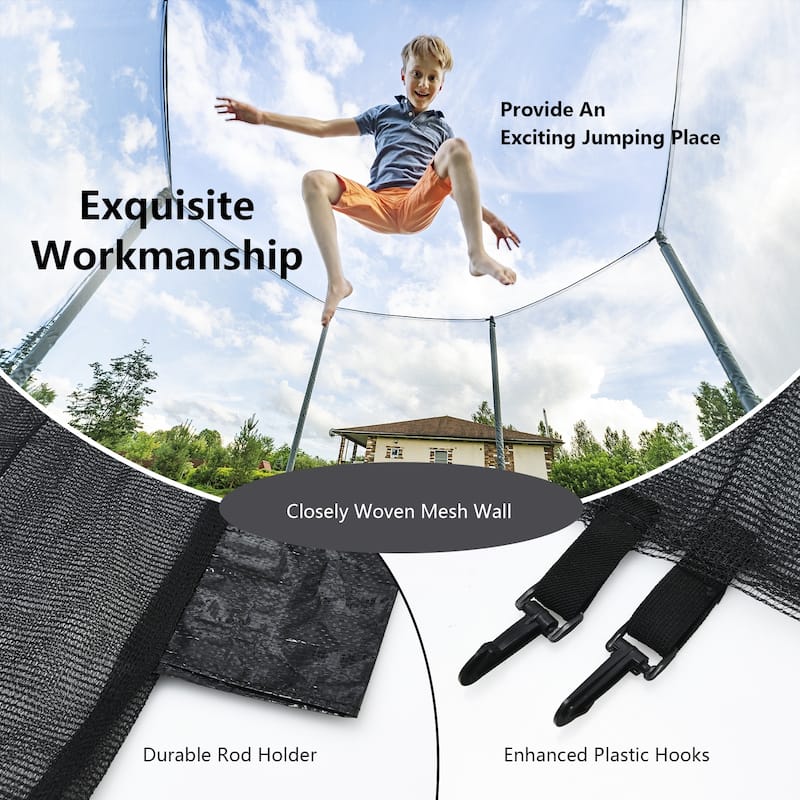 Black Trampoline Safety Replacement Protection Enclosure Net (Trampoline not included)