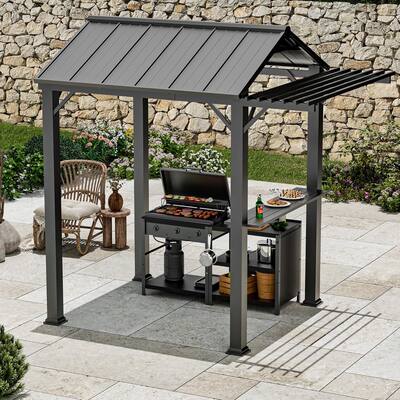 Grill Gazebo 6' x 8' with Galvanized Steel Roof and Pergola Extension,Black