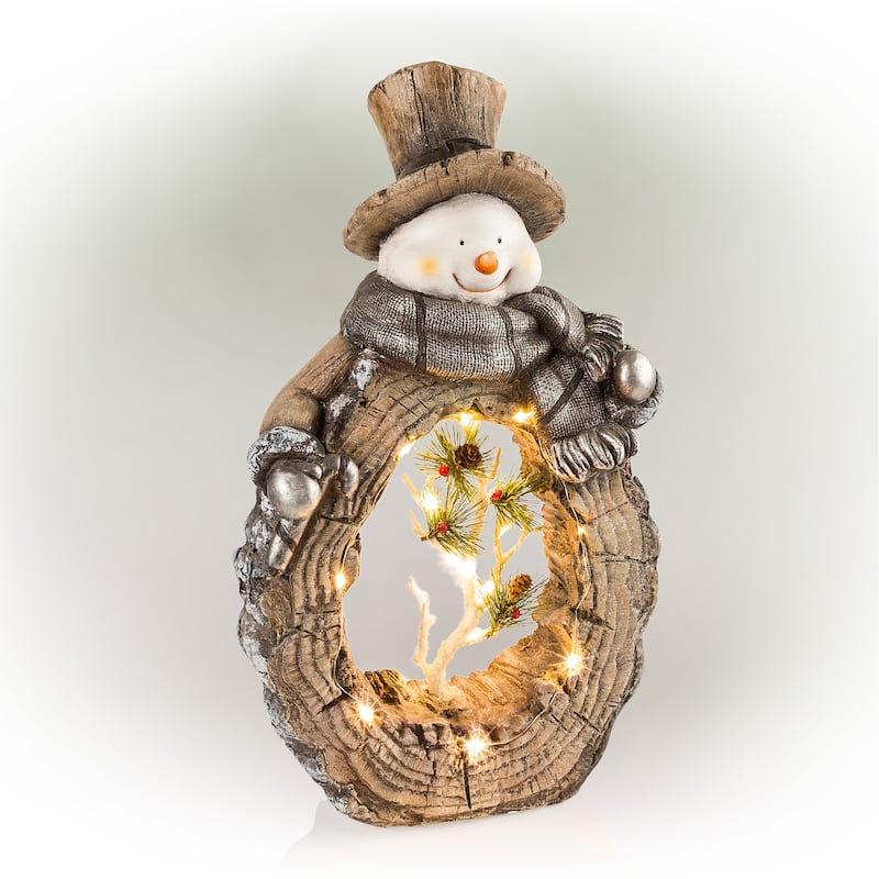 Alpine Corporation 21"H Indoor/Outdoor Christmas Statue with Carved Wood Look and LED Lights