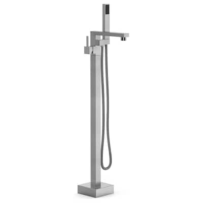 Brushed Nickel Floor Mount Freestanding Bathtub Faucet - 37.2 in