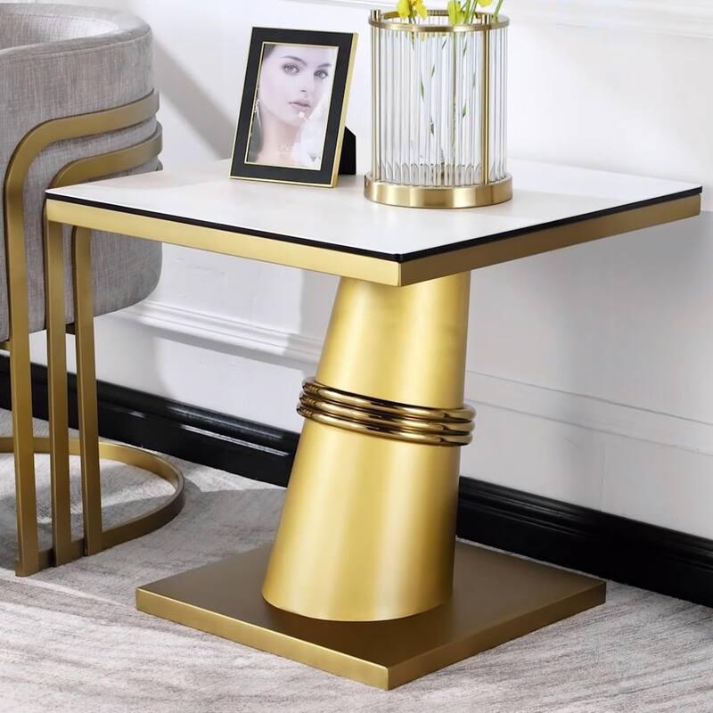 Glam 24 inch Square Glass End Table with Brushed Gold Stainless Steel Base - 1 End Table