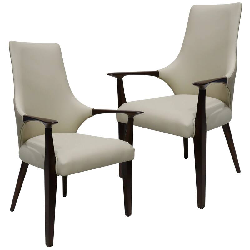 Elm Leather Dining Chair with Ash Wood Legs for Modern Kitchen and Dining Room Accent Arm Chair Set of 2