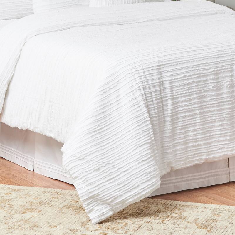 4pcs Eyelashes White Comforter Twin Set All-Season Oversized Cotton Ruffled Bedspread Coverlet 4 Piece Machine Washable