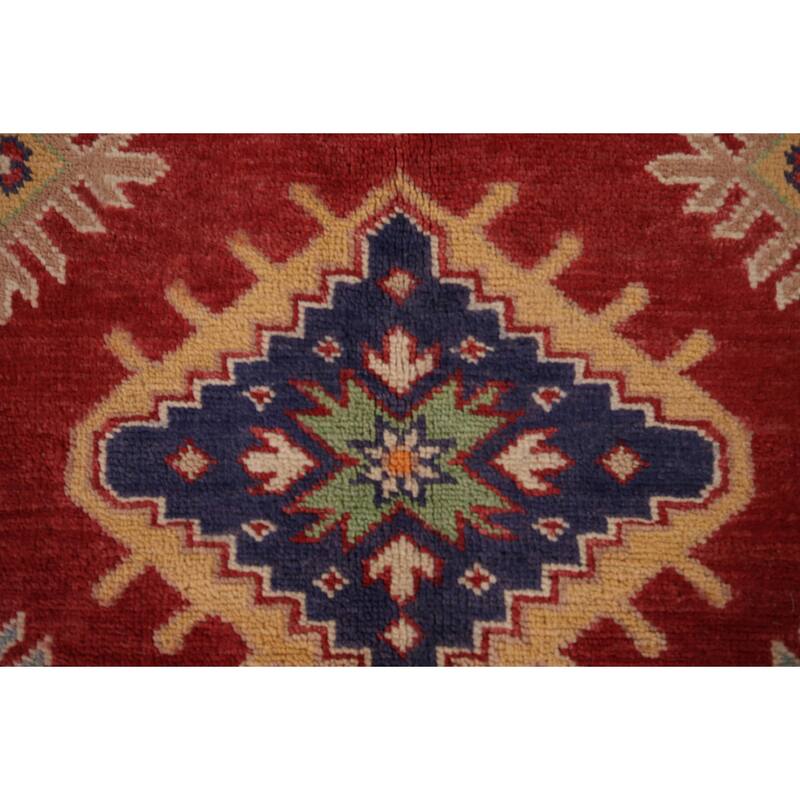 Red Geometric Kazak Area Rug Handmade Wool Carpet - 8'1" x 9'7"
