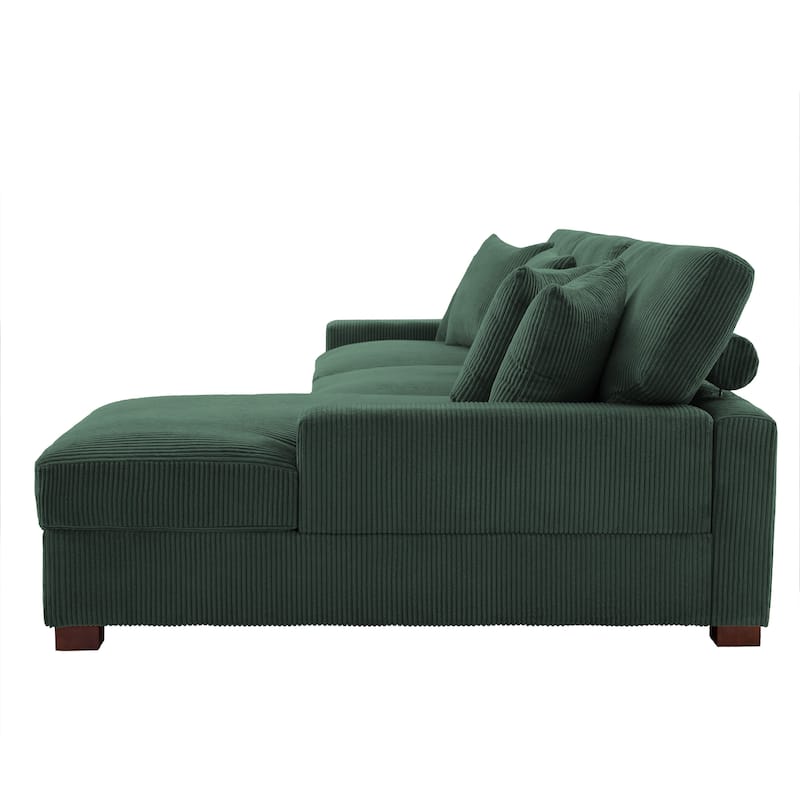 118" W Corduroy L-shape Modular Sectional Sofa with Pillows