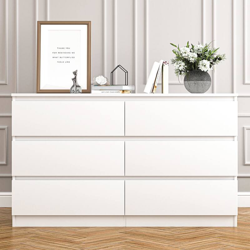6 drawer 47.25 in. Wide Dresser Wood Double Dresser Large Storage Tower Unit Chest of Drawers TV Stand Dresser