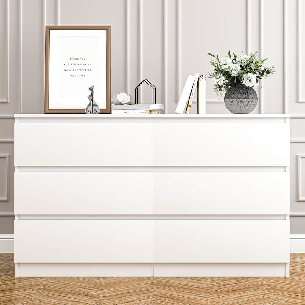 6 drawer 47.25 in. Wide Dresser Wood Double Dresser Large Storage Tower Unit Chest of Drawers TV Stand Dresser