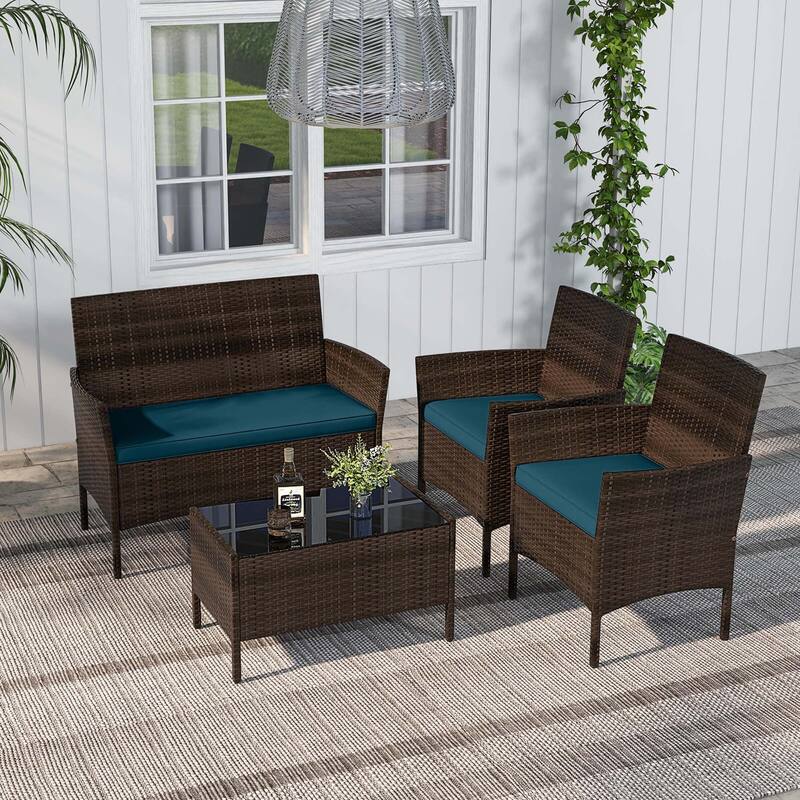 Costway 4 PCS Patio Furniture Set with Washable Cushions and Tempered - See Details