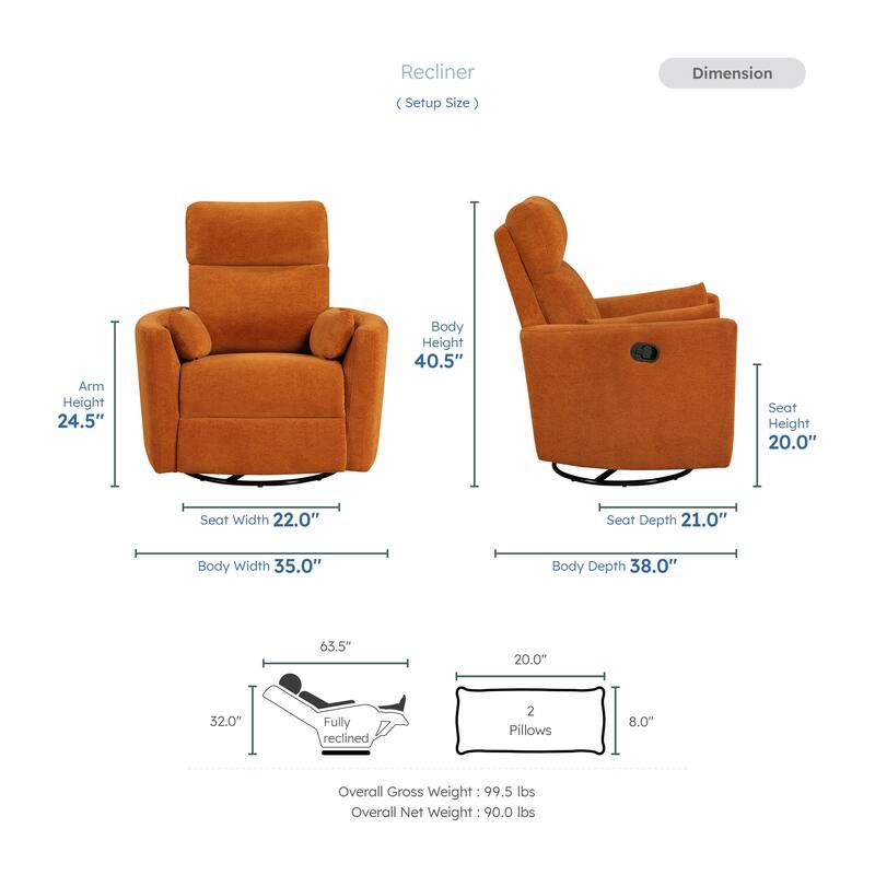 Fremont & Park Lennon 35" Microfiber Manual Swivel Glider Recliner - Removable Back